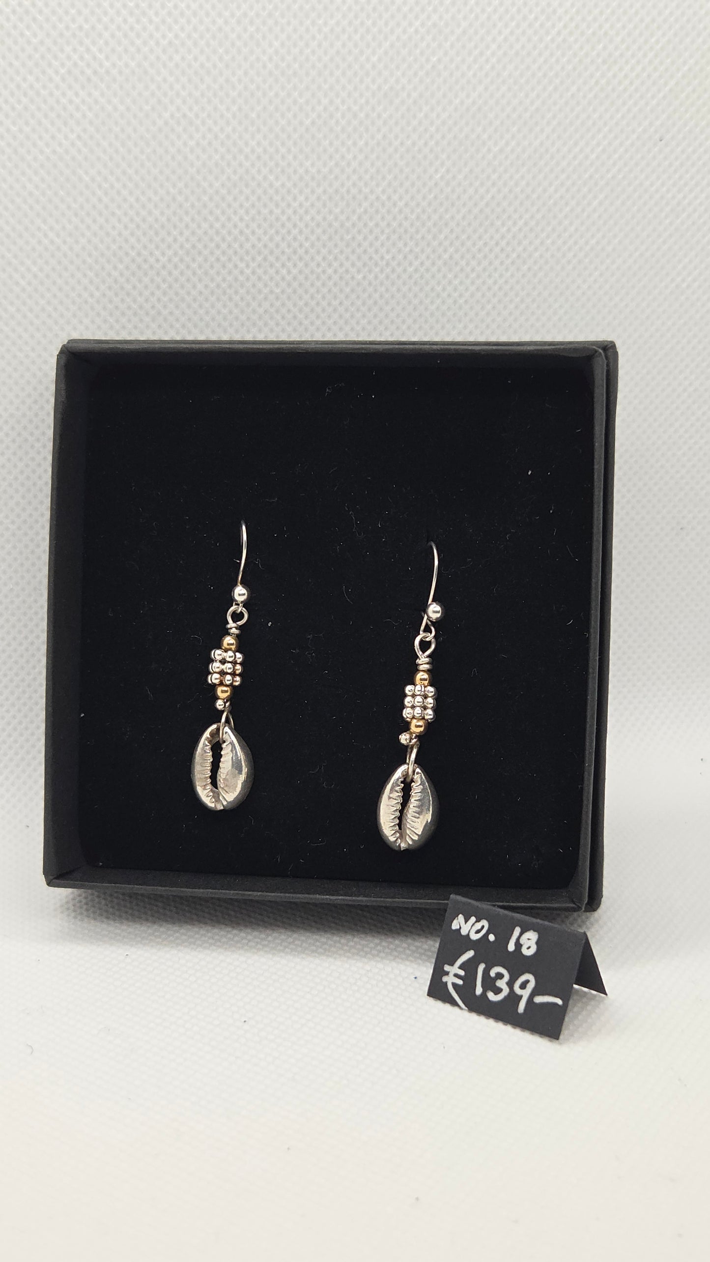 Cowie Shell Earrings Stg. Silver and small gold filled beads