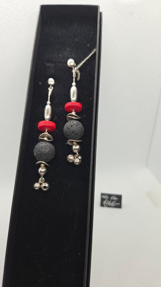 Drop Earrings with Coral and Lava Rock beads
