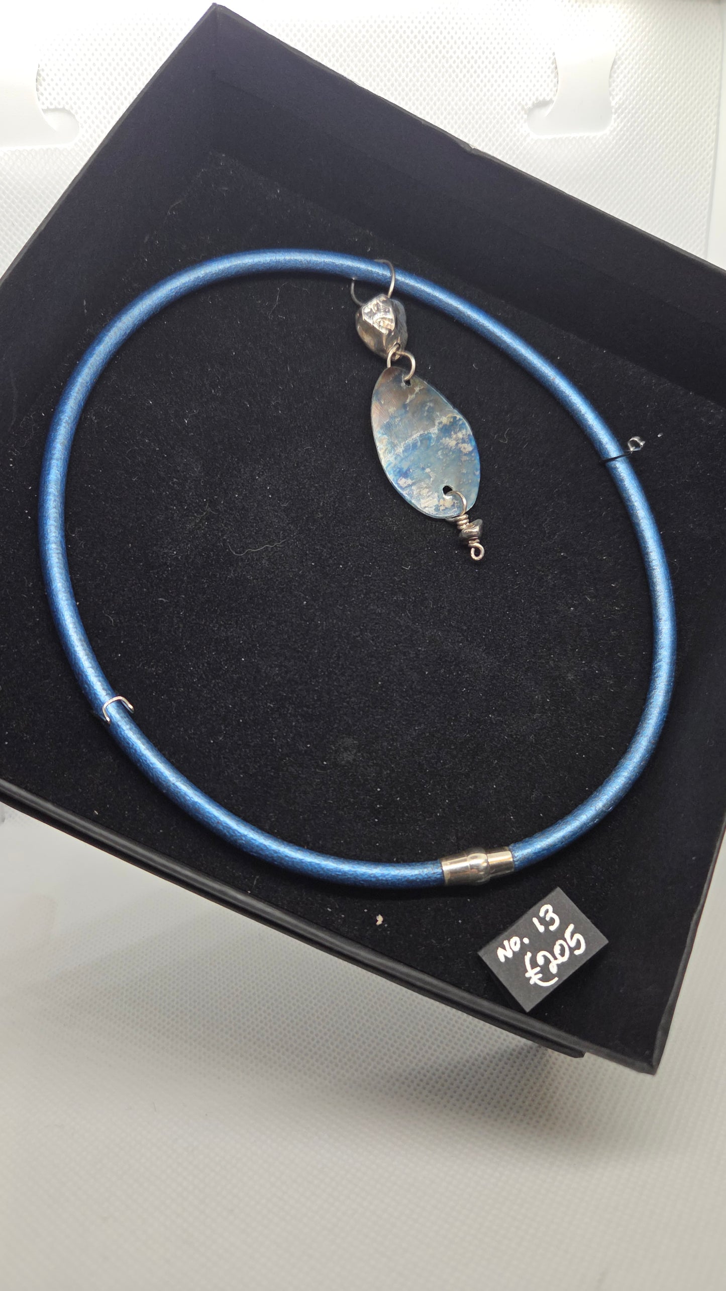 Blue Leather Torc with STG. Silver Sea Shell pendant