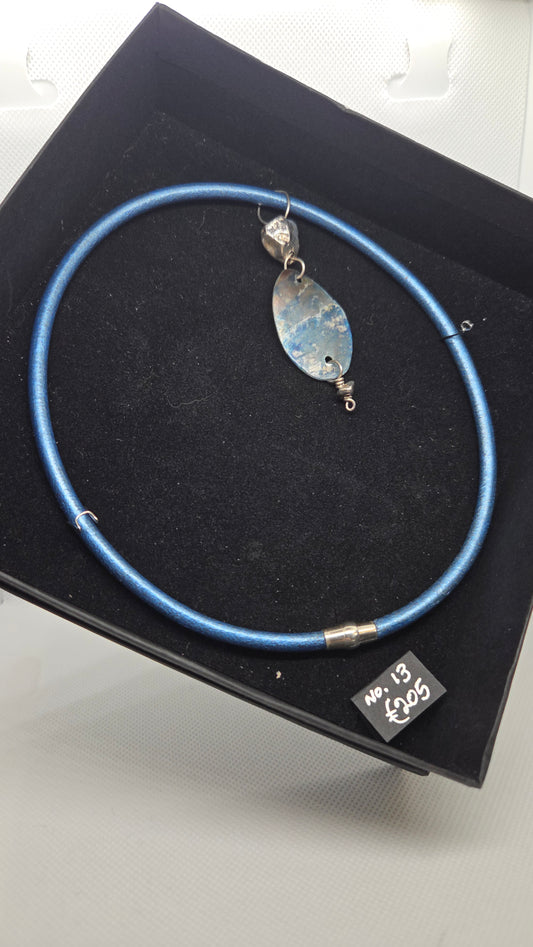 Blue Leather Torc with STG. Silver Sea Shell pendant