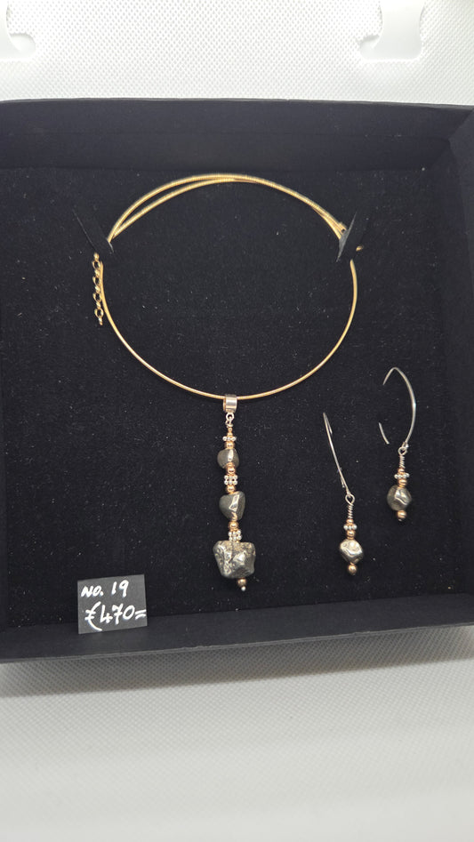 STG. Silver, 18ct Yellow Gold coated Beaded Torc and Earrings Set