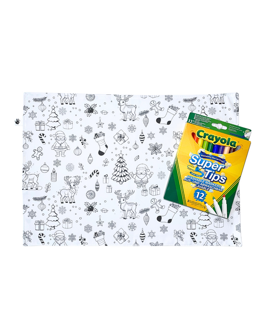 Christmas 'Colour Me' Placemat with 12  Washable | Reversible Colouring Placemat