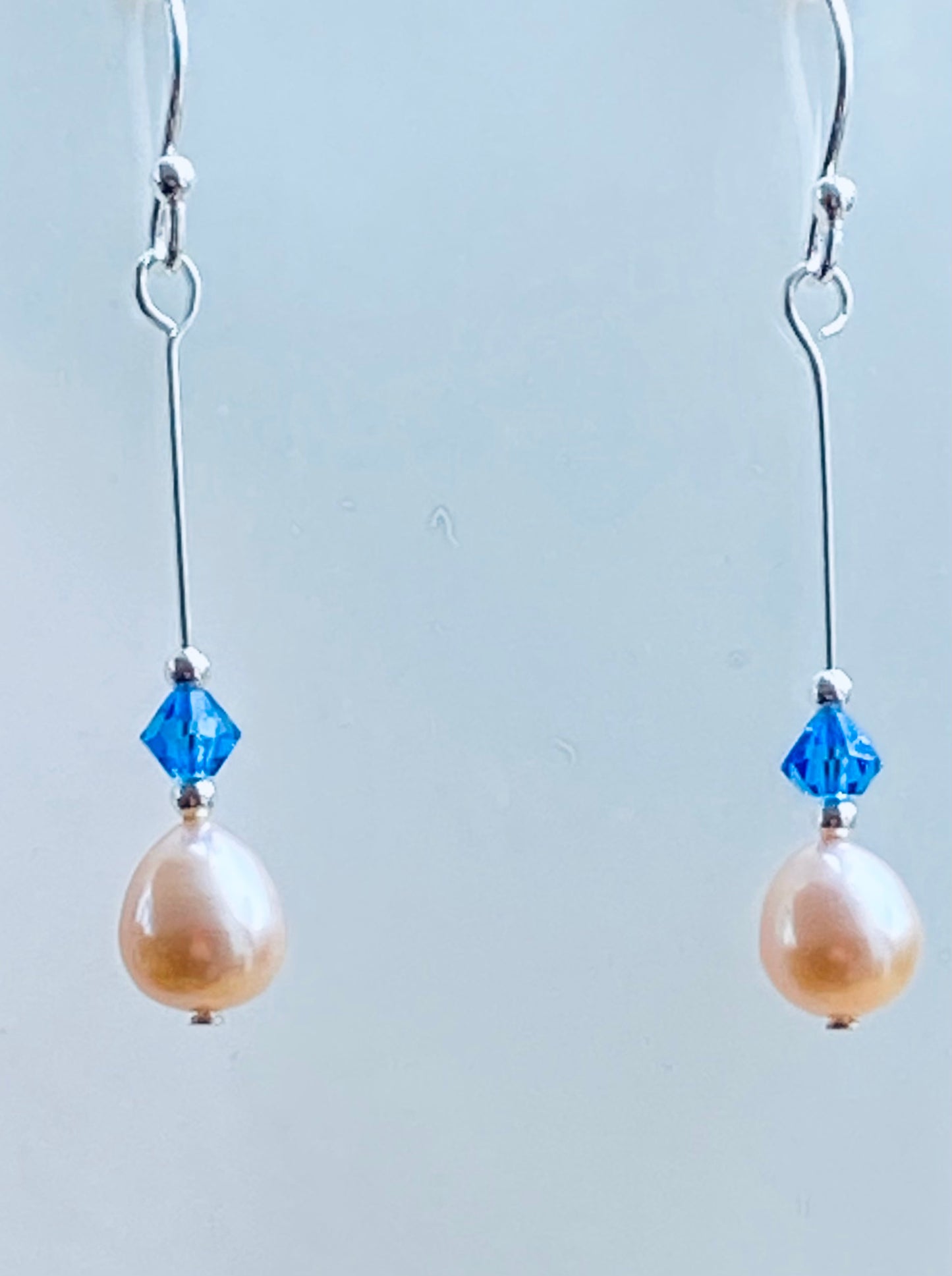 Long drop Pearl and Topaz Swarovski Earrings