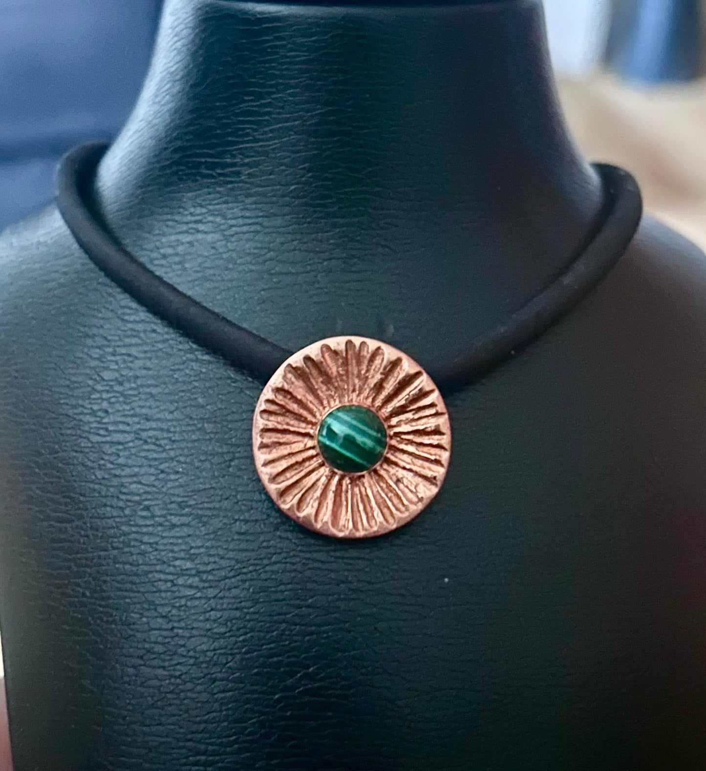 Copper and malachite pendant necklace
