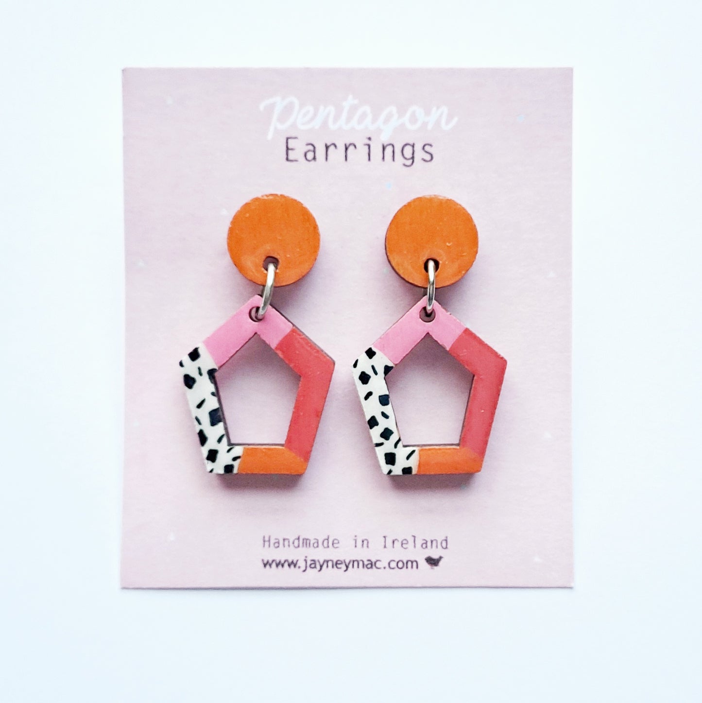 Pentagon dangle earrings pink/orange