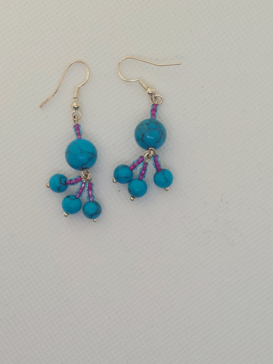 Drop Earrings Turquoise and Purple