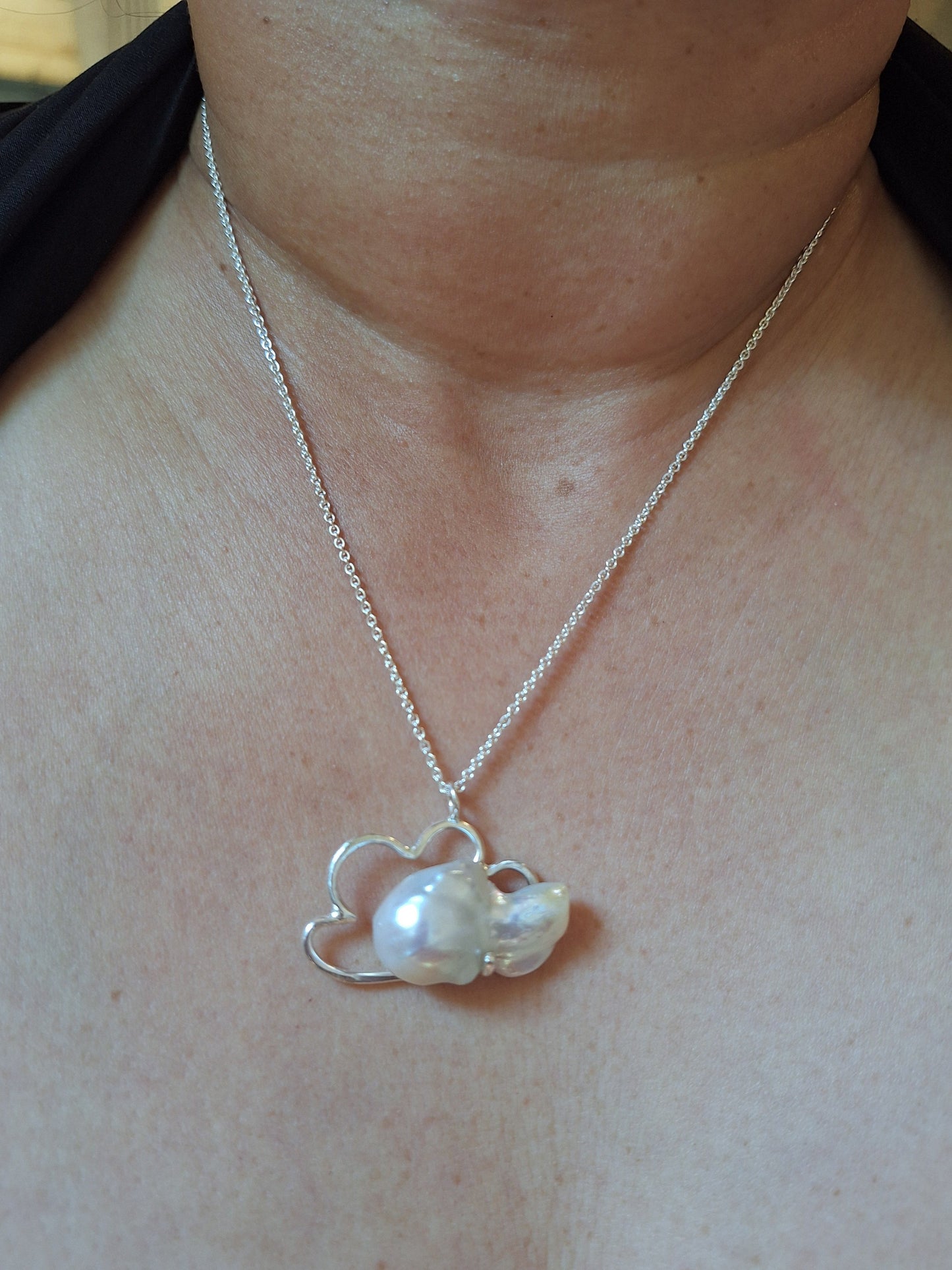 Sterling Silver Cloud Pendant with Baroque Pearl