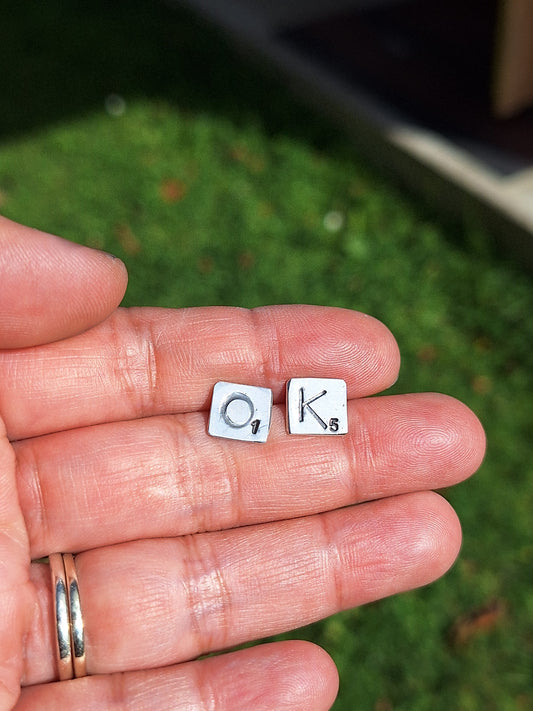 Sterling Silver Scrabble Tile Studs