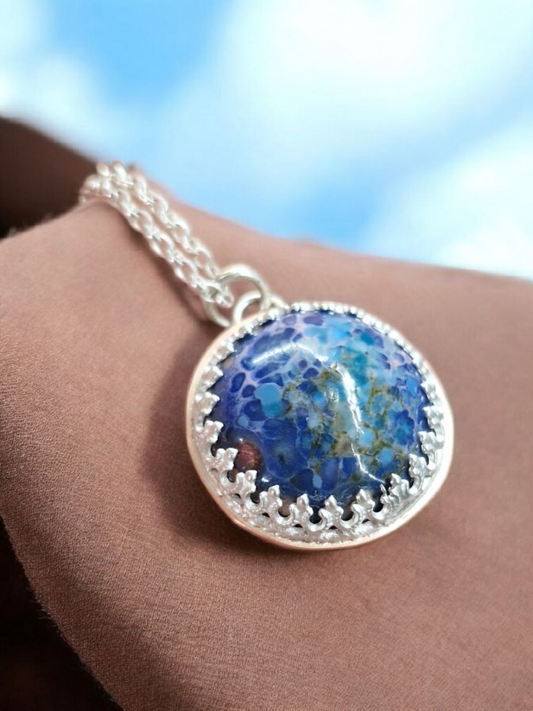 Silver Copper Cabochon Necklace