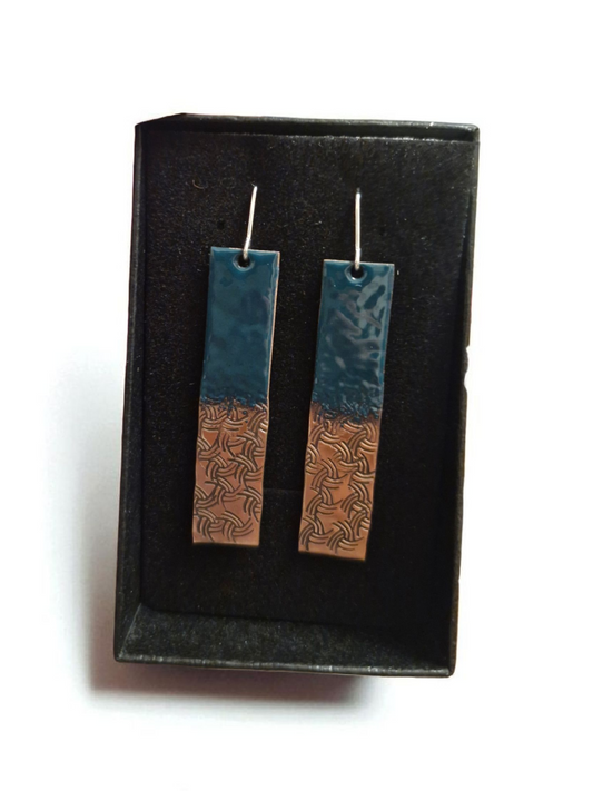 Copper and Jade Drop Bar Earrings