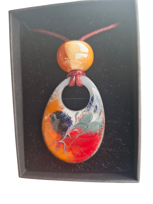 Warm Blend necklace , handmade ceramic bead