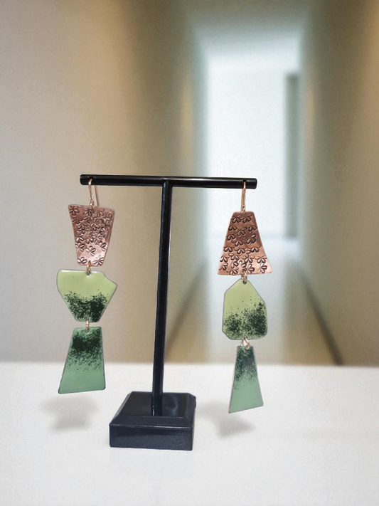 Pebble Series - Copper Meadow – Handmade Copper & Enamel Shoulder Duster Earrings