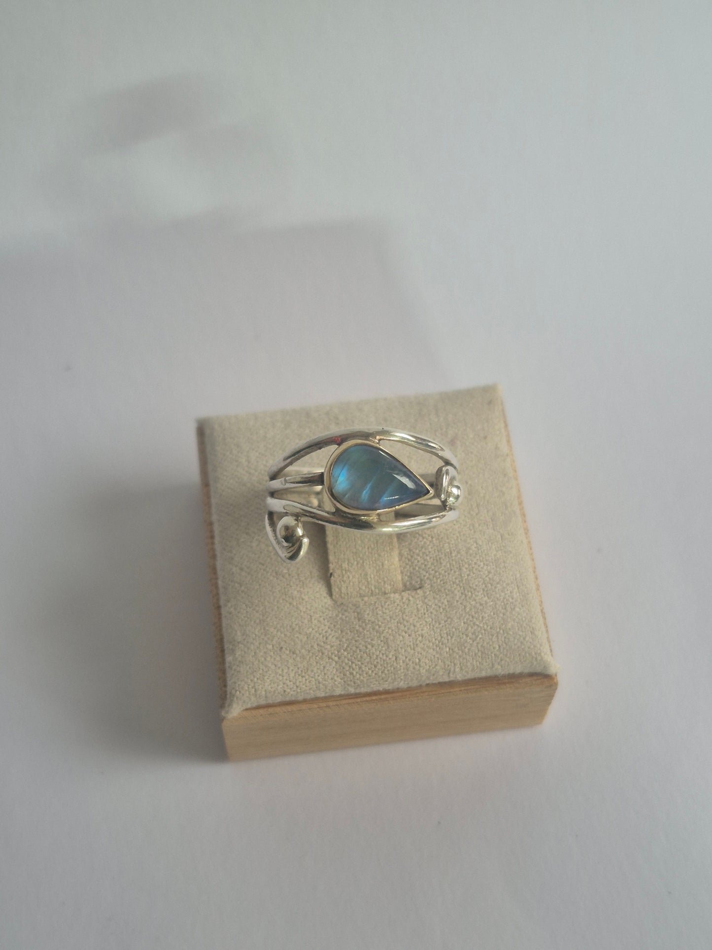 Moonstone statement twist ring with 9k gold bezel