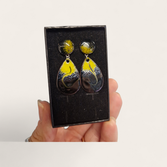 Black and Yellow Teardrop Studs