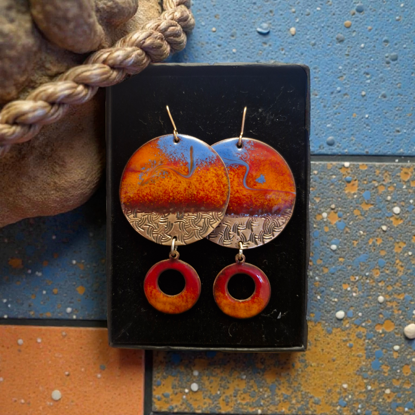 Large Orange and Purple Disc earrings