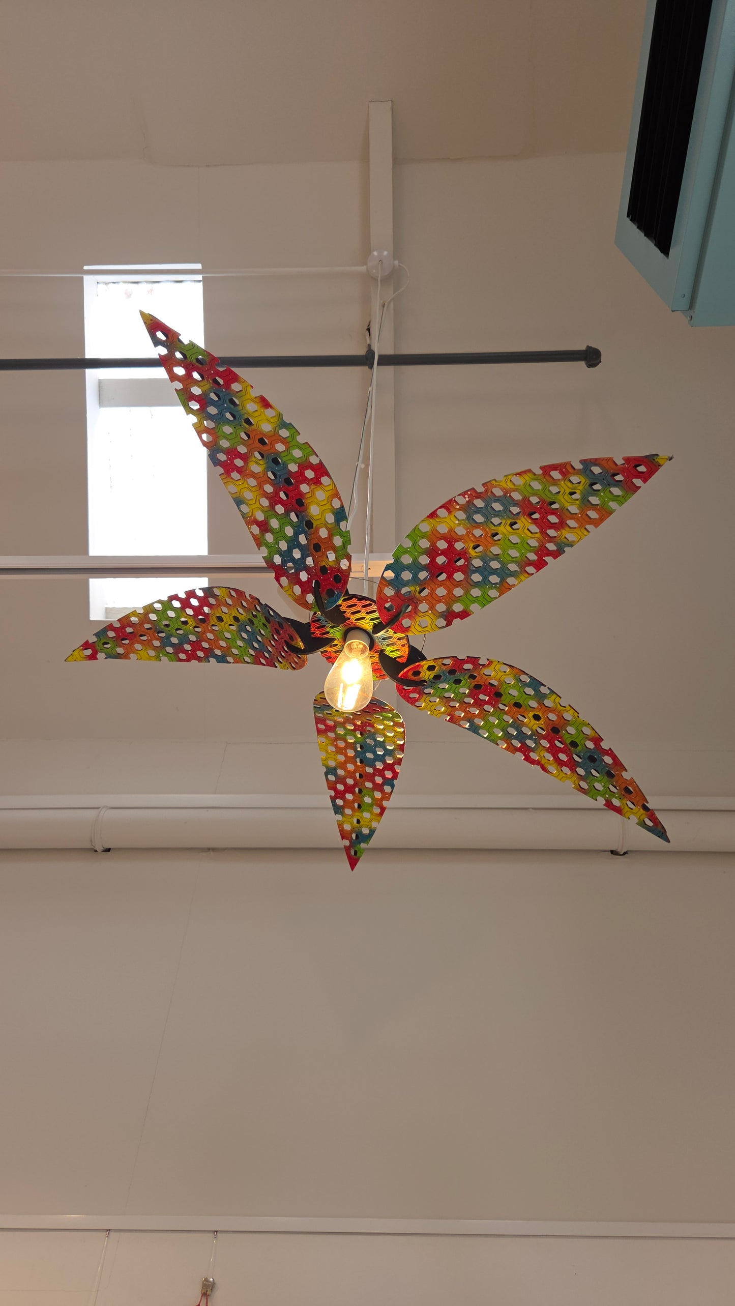 Large Laser cut wood Lampshade in with multi-colour finish and cut out detail