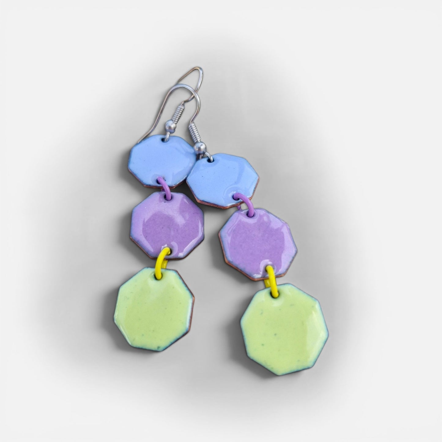 Garden Party - Copper Enamel Drop Earrings | Lavender, Spring Green & Mauve | Handmade in Ireland