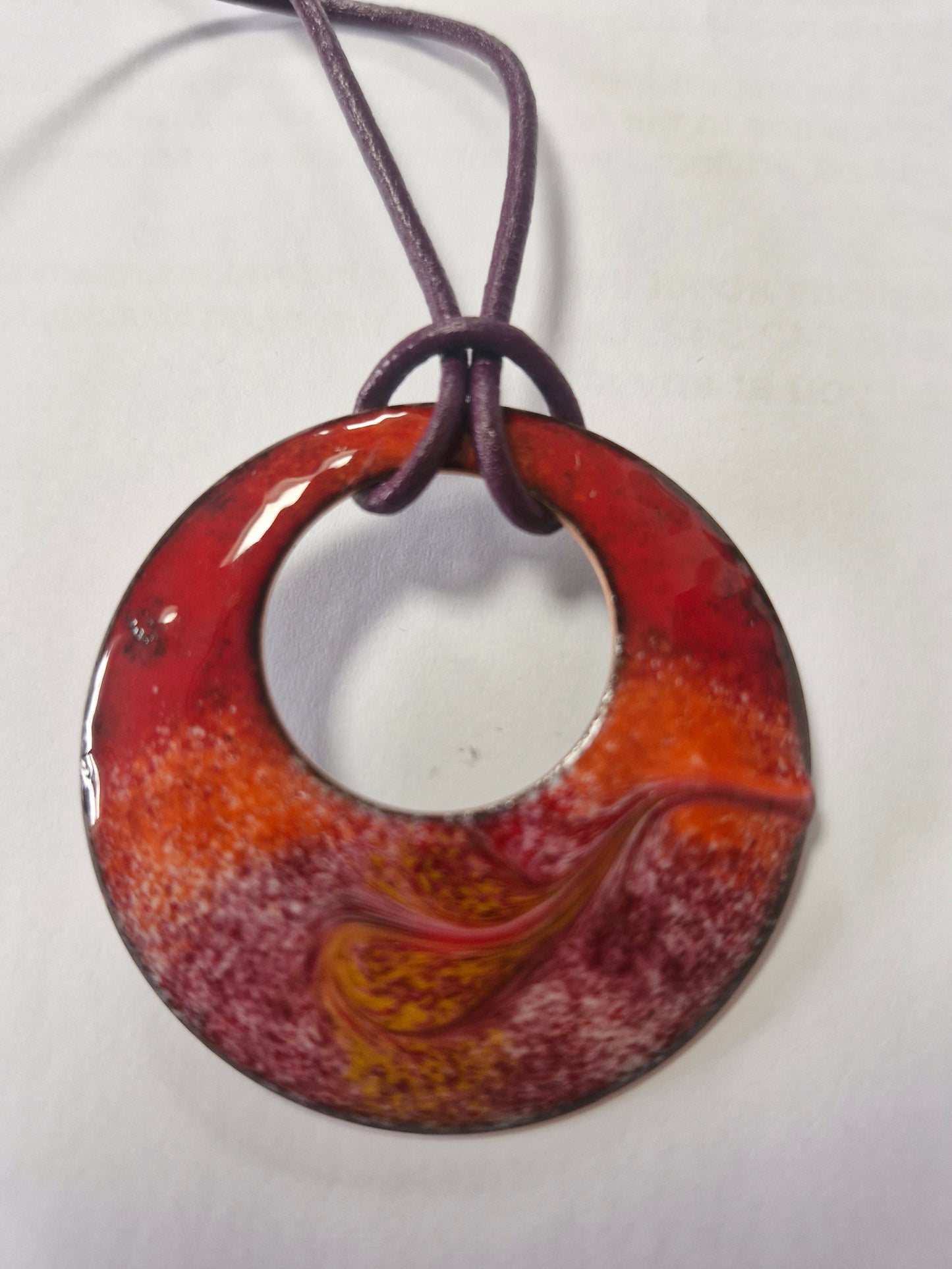 Handmade Irish Jewellery – Céilí Enamel Copper Pendant Necklace, Red & Pink Sunset
