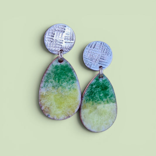 Handmade Irish Jewellery | Hand Crafted Textile Sterling Silver Posts & Enamel Teardrop Earrings