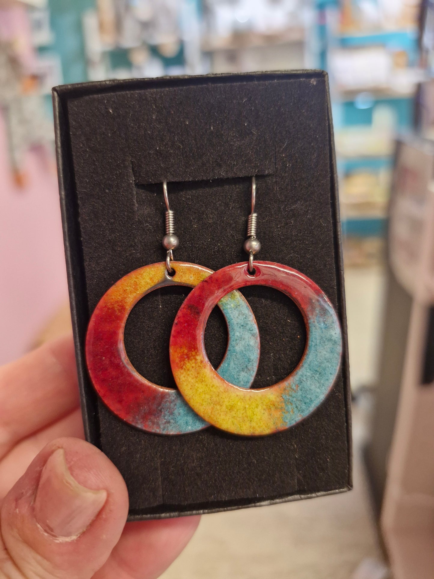 Pastel Ruby Enamel Hoops