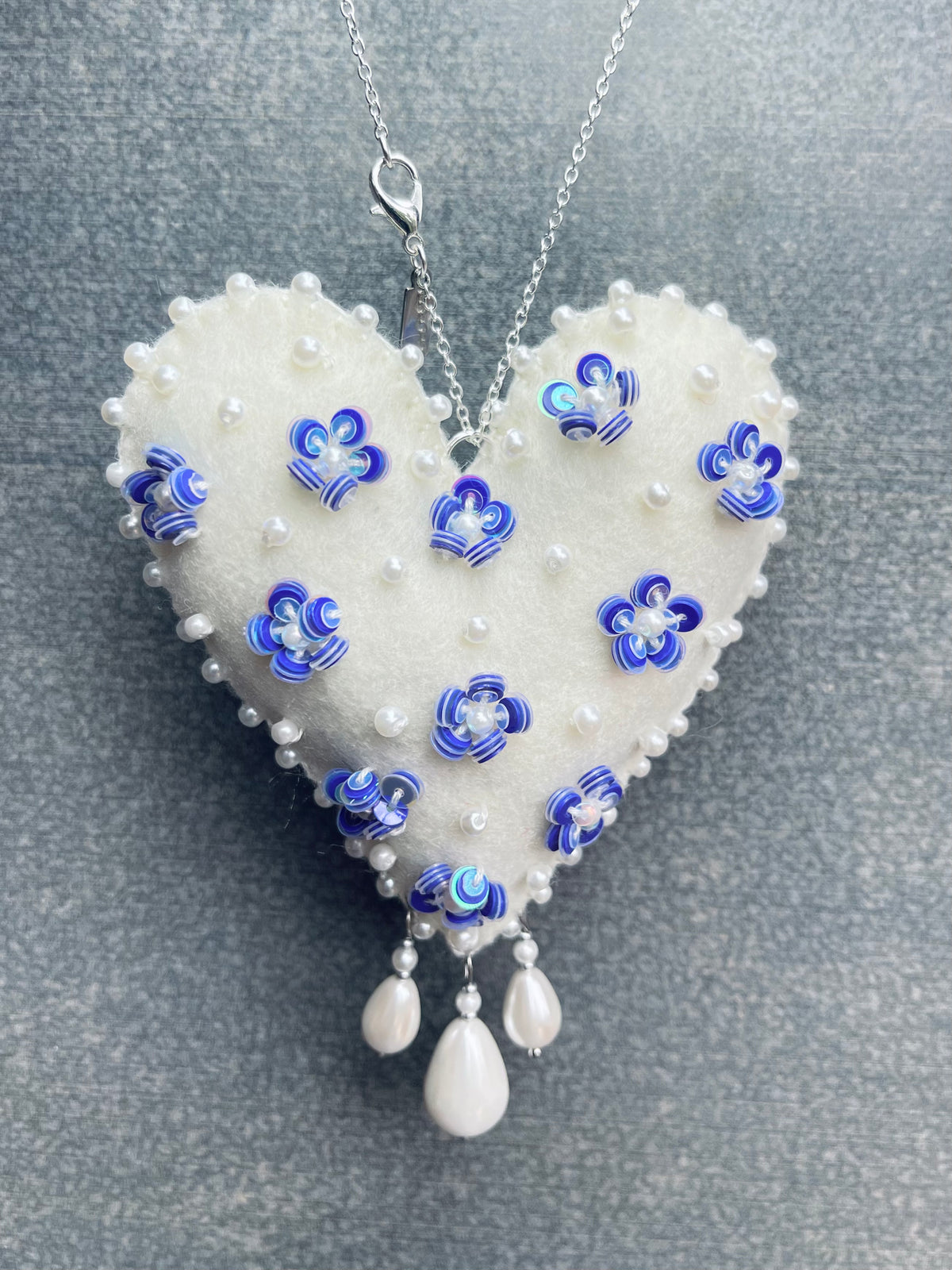 Cream Love Heart with Purple Flowers