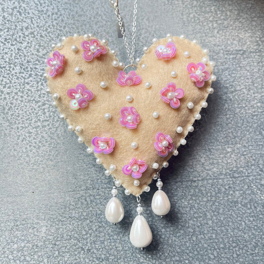 Nude Love Heart with Pink Flowers