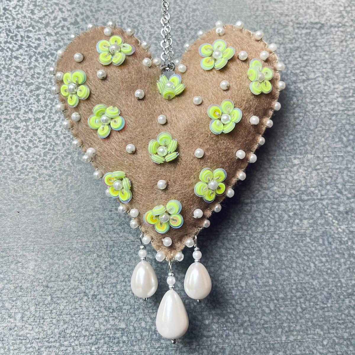 Brown Love Heart with Neon Yellow Flowers