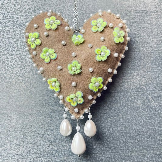 Brown Love Heart with Neon Yellow Flowers