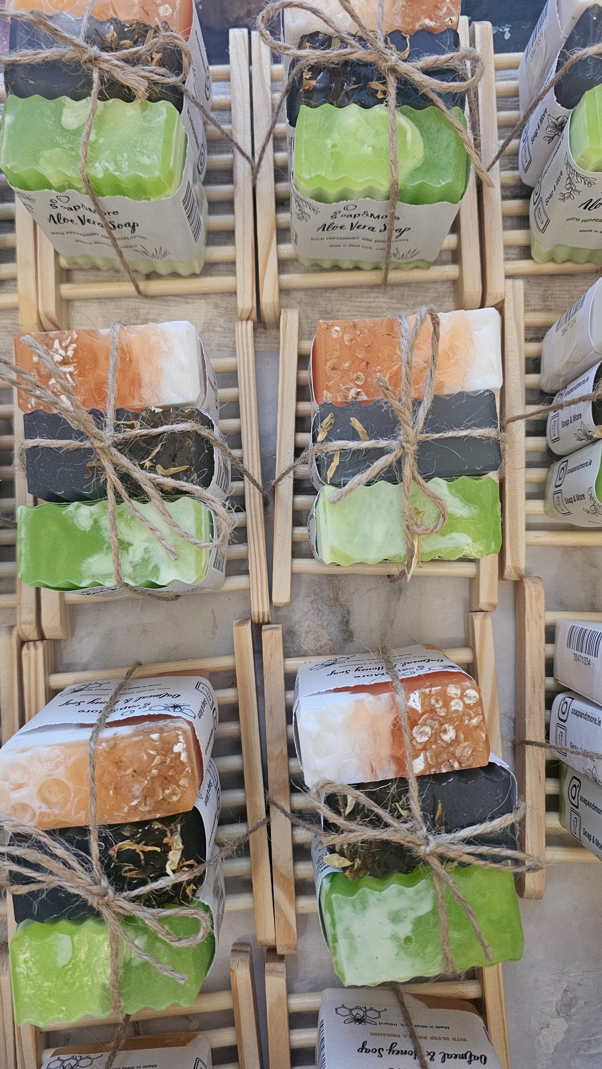 Triple Soaps Set with wooden soap dish