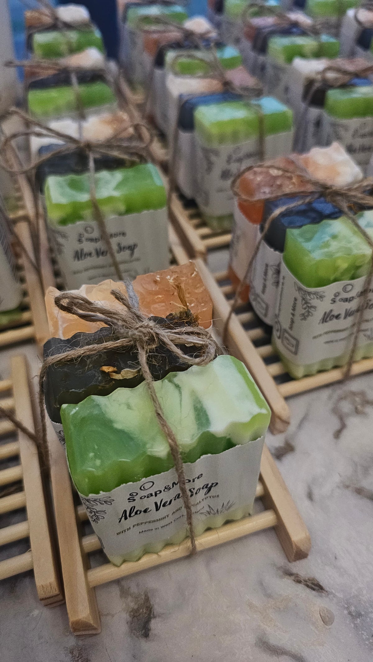Triple Soaps Set with wooden soap dish