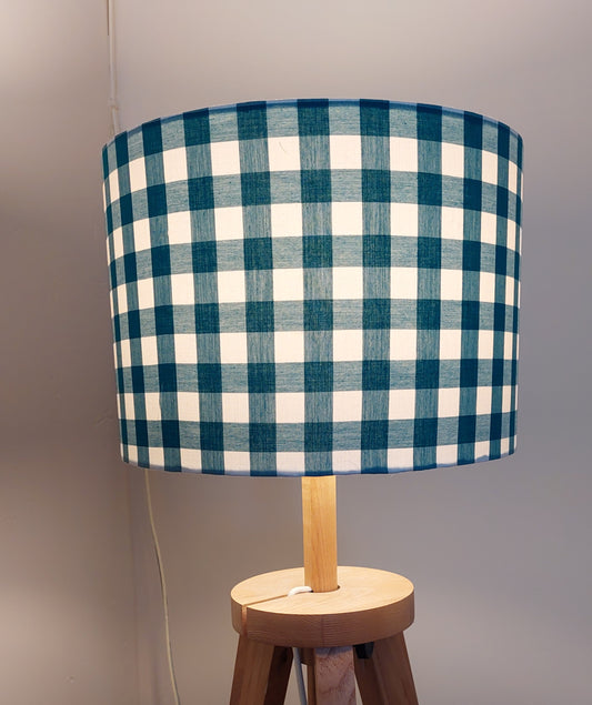 Teal Gingham Drum Lampshade