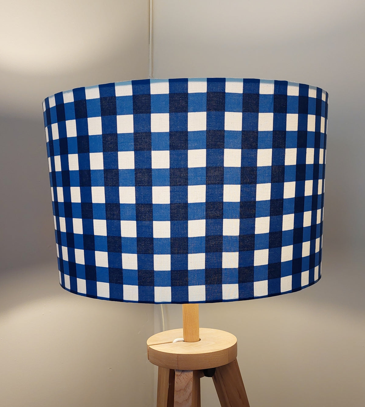 French Blue Gingham Drum Lampshade