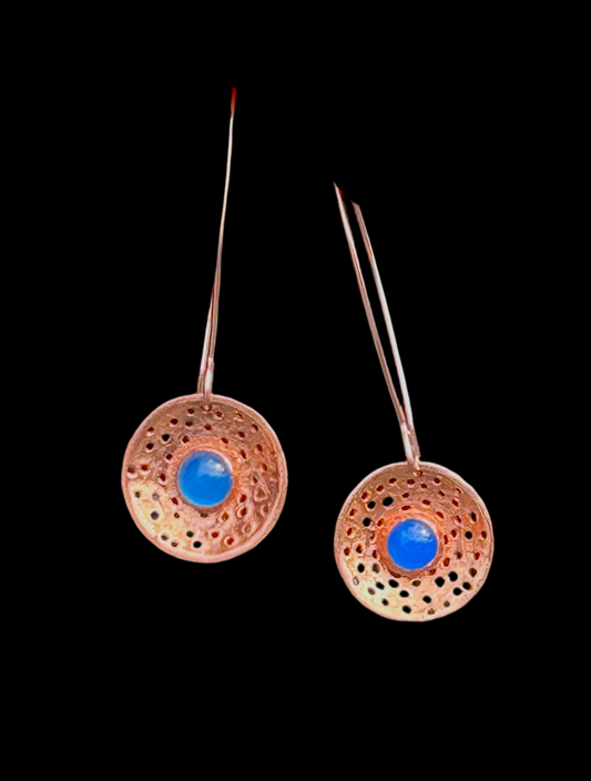 Copper, gold and gemstone earrings