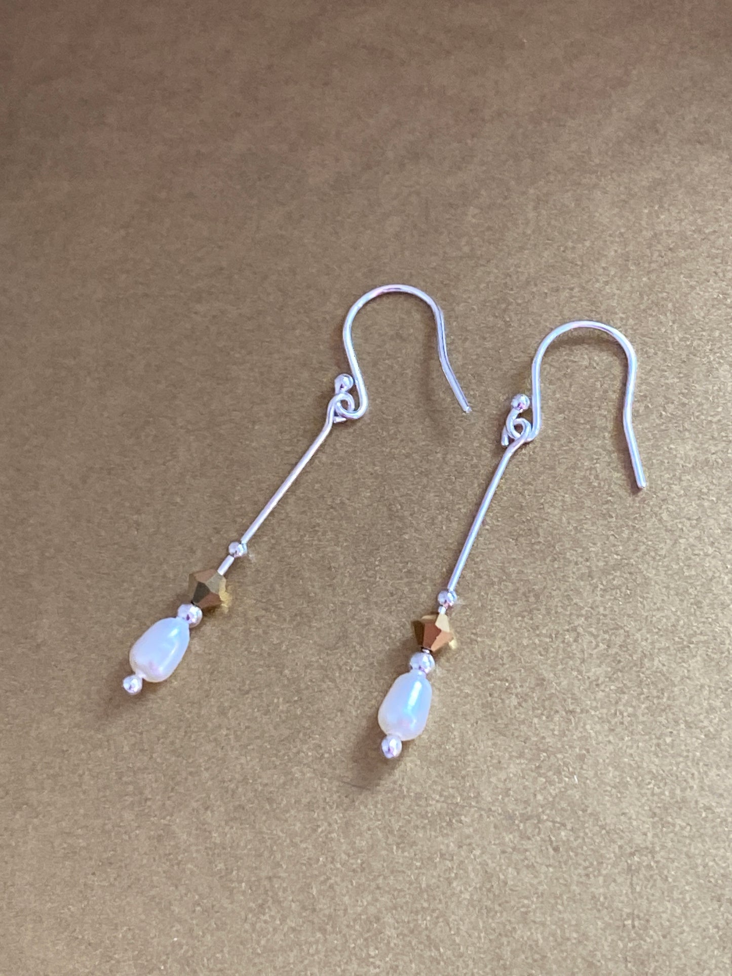 Long Drop Pearl and Swarovski Earrings