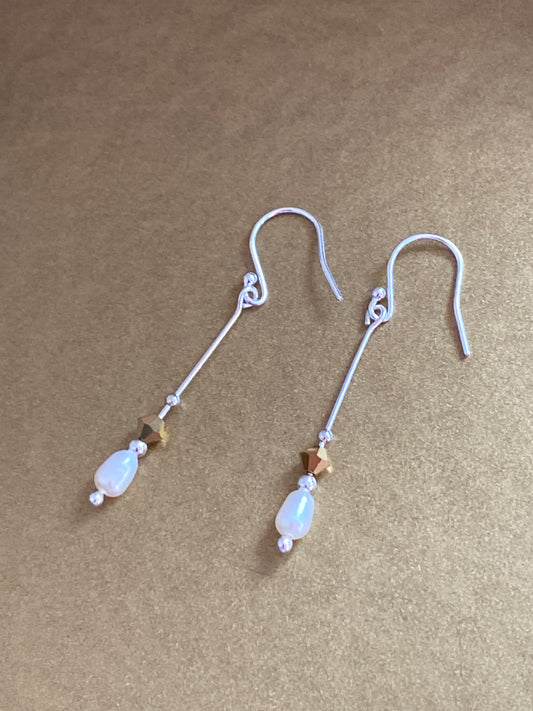 Long Drop Pearl and Swarovski Earrings