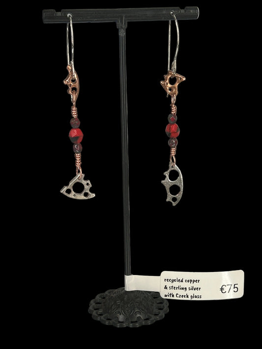 Earrings in silver & copper with colourful beads
