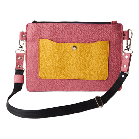 Leather Pink & Yellow Crossbody Bag for Woman