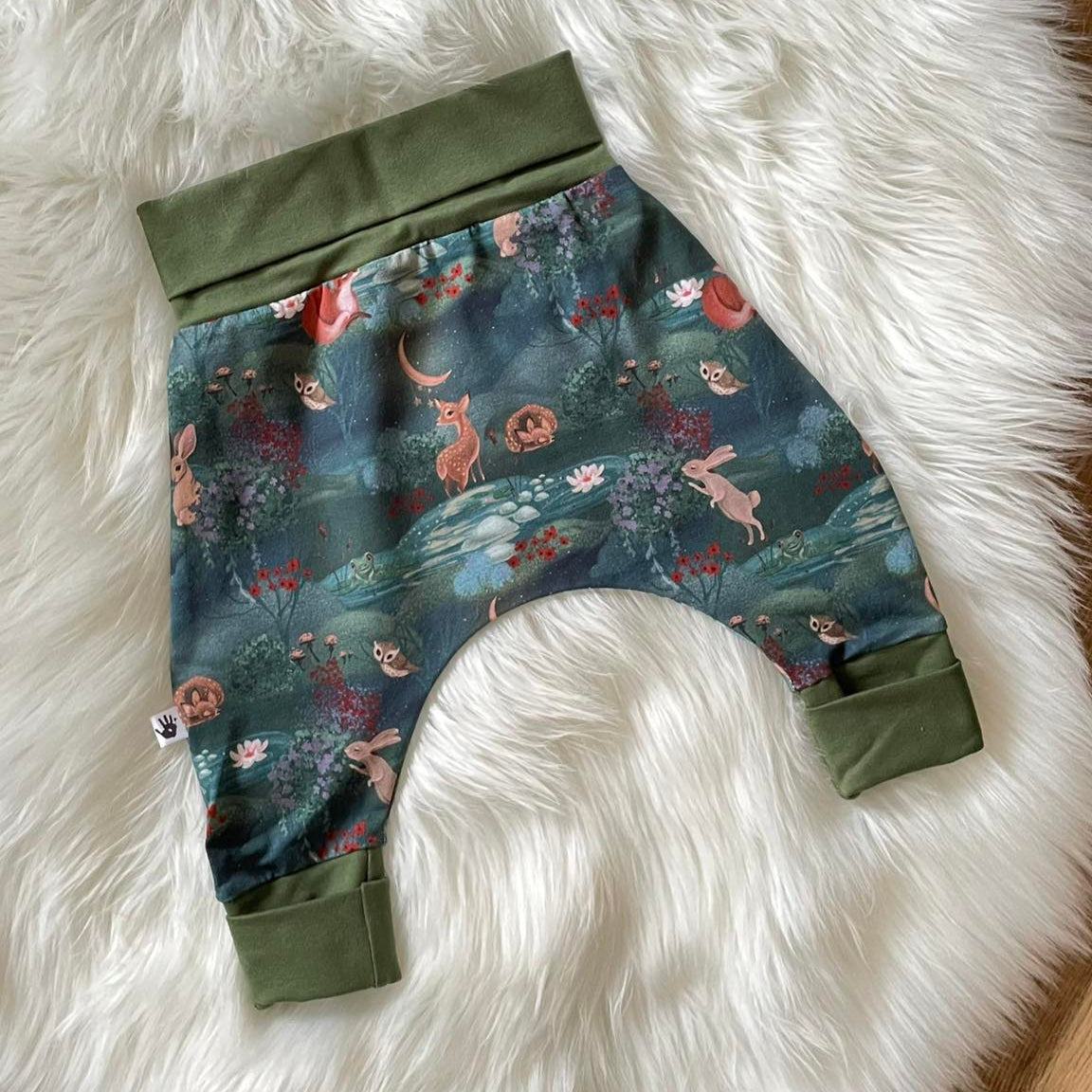 Forest Animal print- Handmade "Grow with Me" Baby Harem Pants – Adjustable, Comfy & Durable