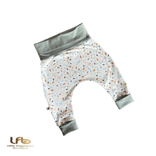 Baby Rabbits print- Handmade "Grow with Me" Baby Harem Pants – Adjustable, Comfy & Durable