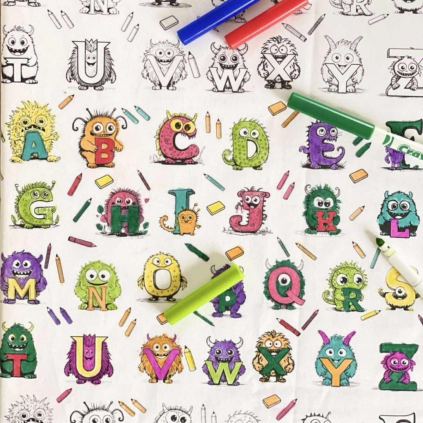 Monster Alphabet ‘Colour Me’ Apron with 12 Washable Markers – Reversible, Creative, and Durable Apron for Kids Aged 3-8 | Gift Idea