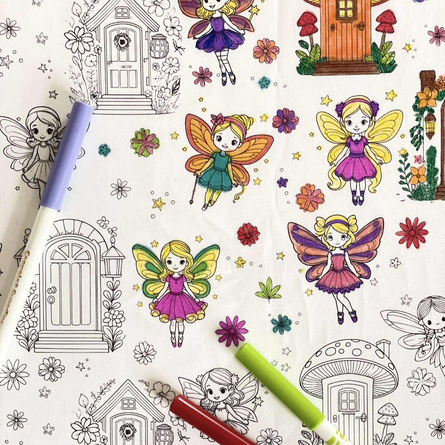 DC Fairytale 'Colour Me' Placemat with 12  Washable | Reversible Colouring Placemat