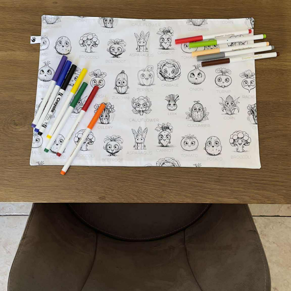 DC Vegetable 'Colour Me' Placemat with 12  Washable | Reversible Colouring Placemat