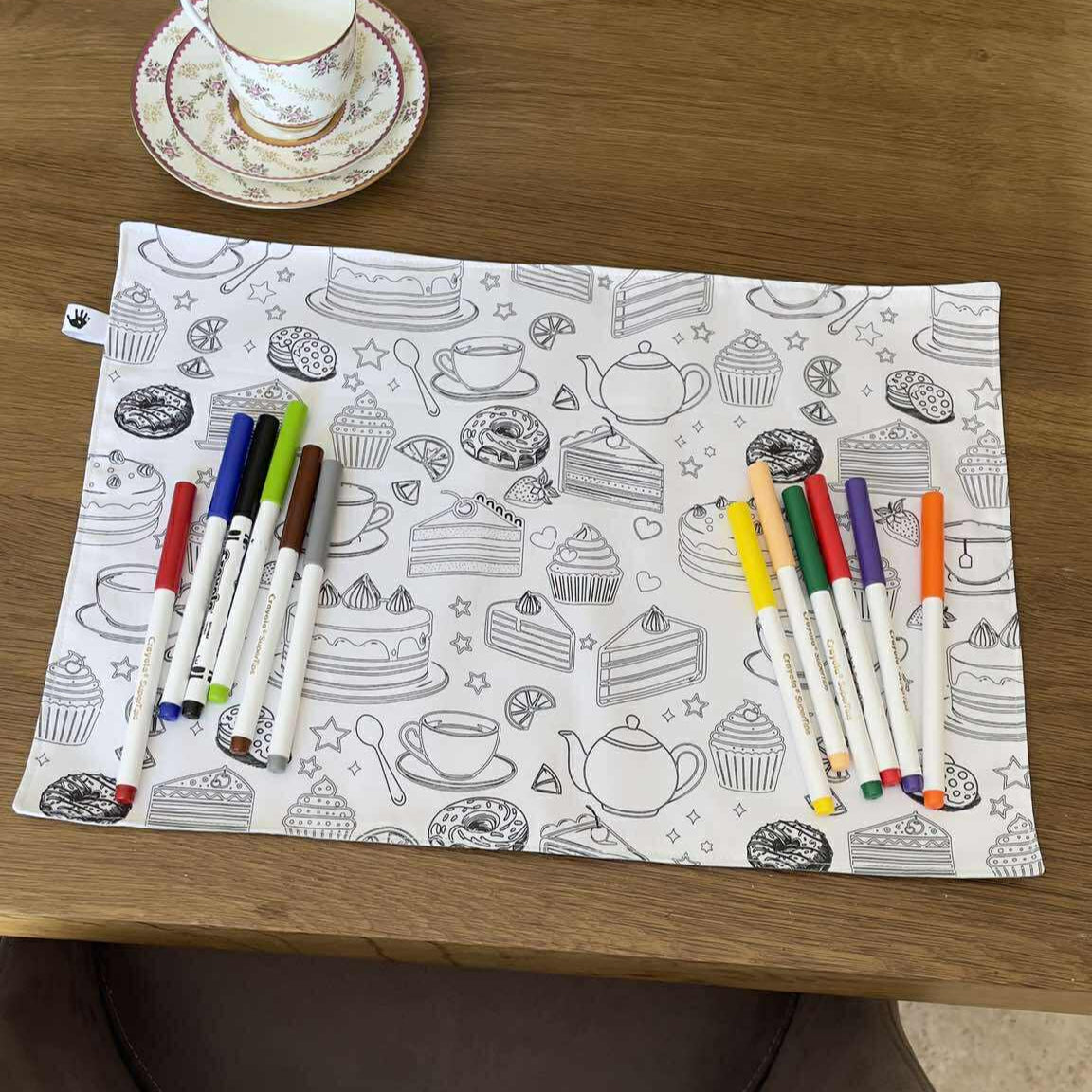 DC Afternoon Tea 'Colour Me' Placemat with 12  Washable | Reversible Colouring Placemat