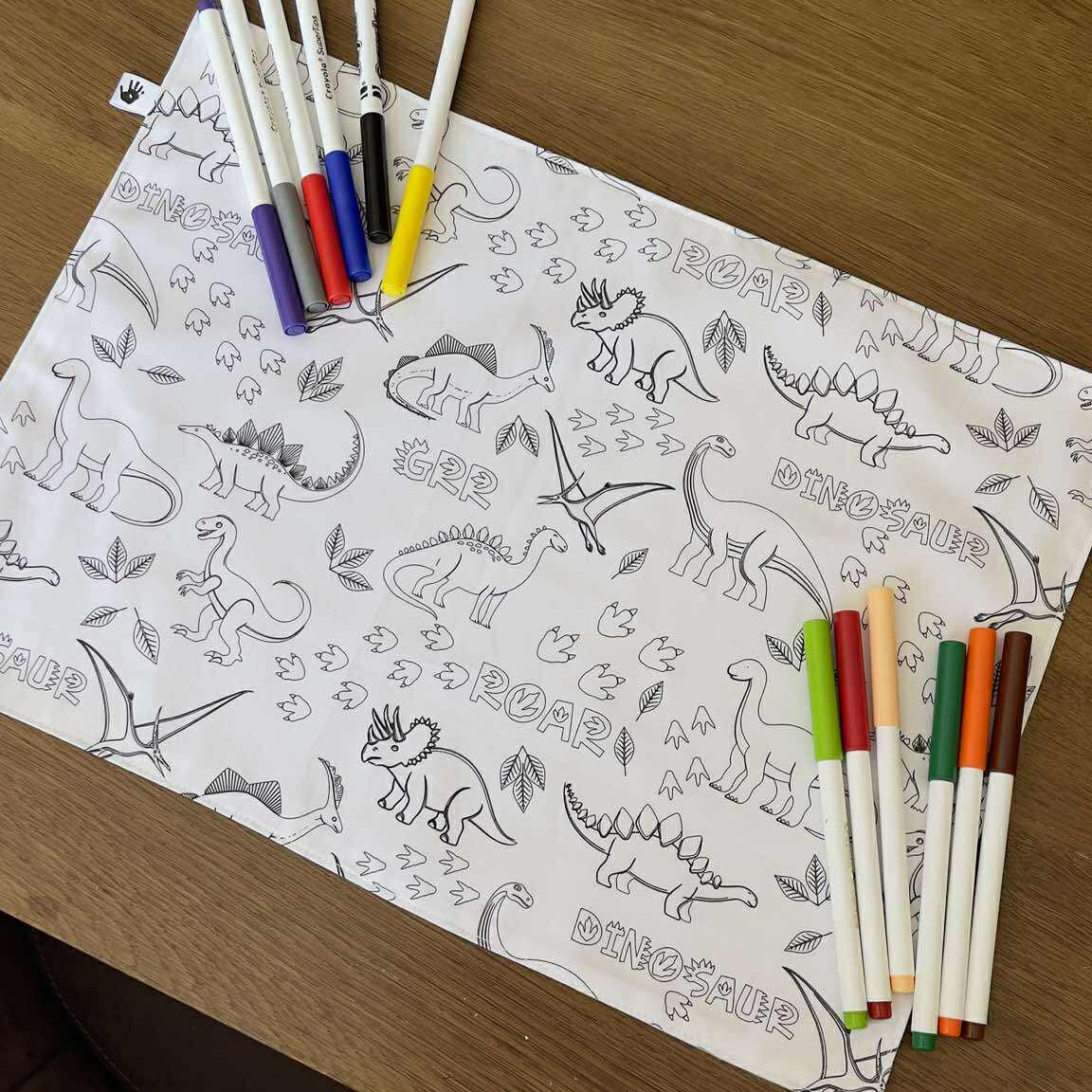 DC Dinosaurs 'Colour Me' Placemat with 12  Washable | Reversible Colouring Placemat