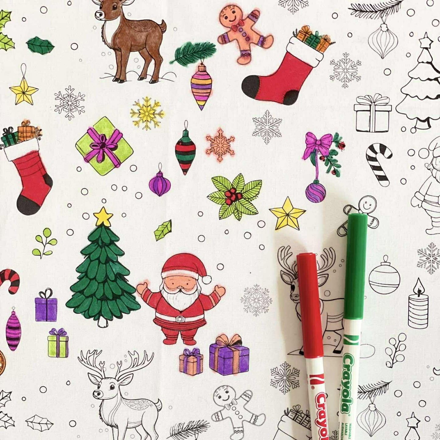 Christmas 'Colour Me' Placemat with 12  Washable | Reversible Colouring Placemat