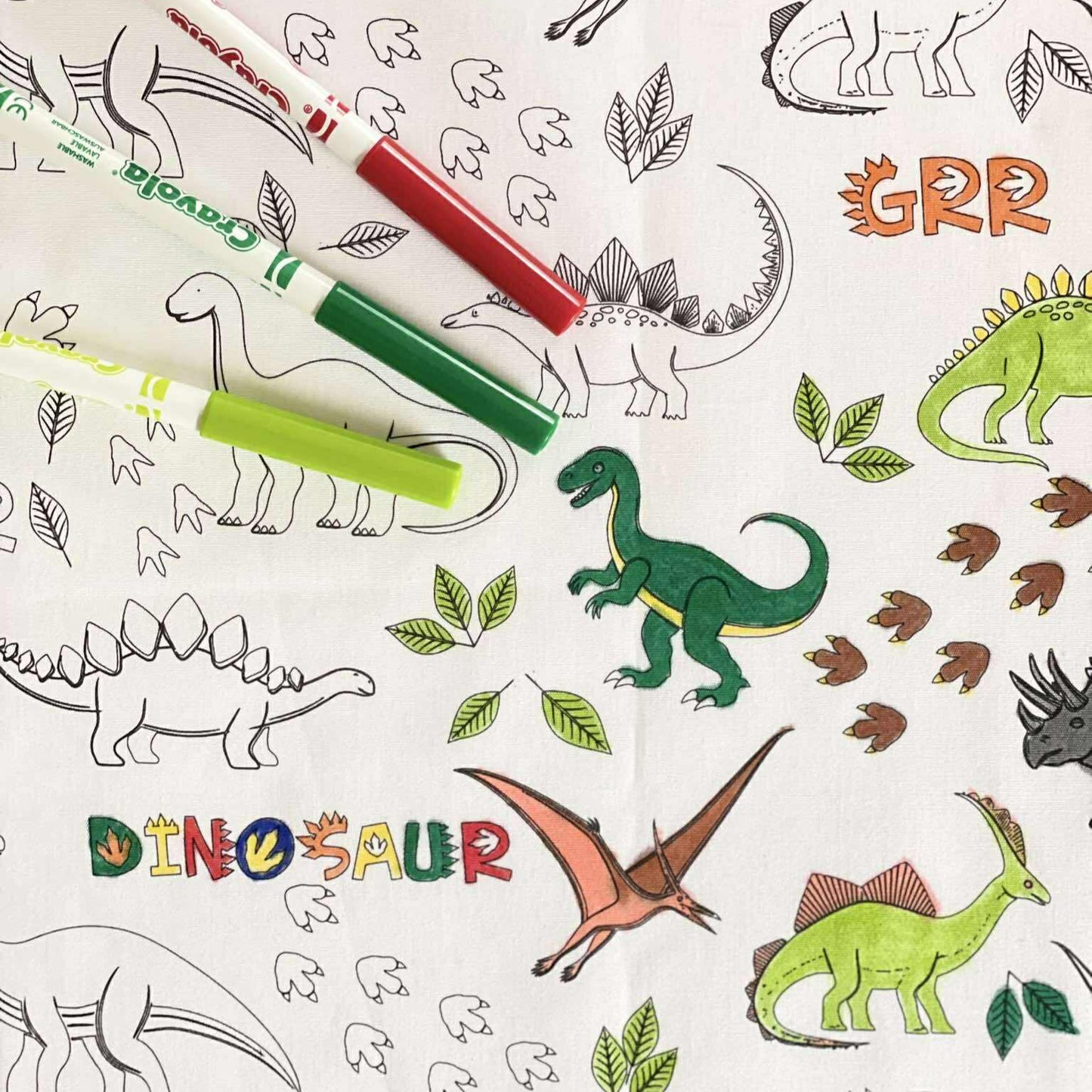 DC Dinosaurs 'Colour Me' Placemat with 12  Washable | Reversible Colouring Placemat