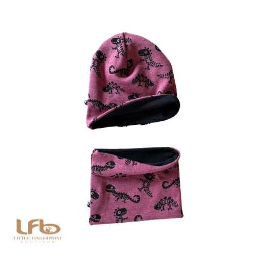 Dinosaur skeleton Slouchy Beanie Hat and Neck Warmer – Reversible | Toddler & Kids