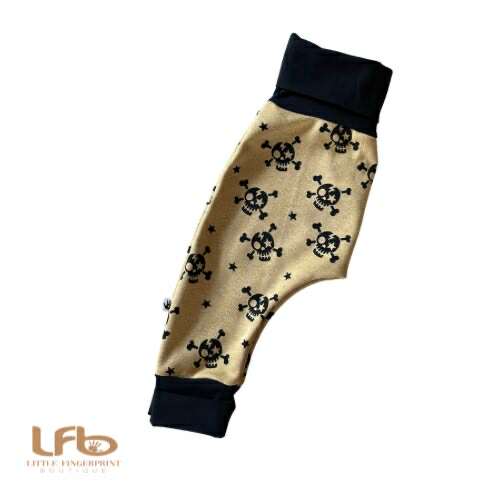 Skull Mustard Yellow "Grow with Me" Baby Harem Pants