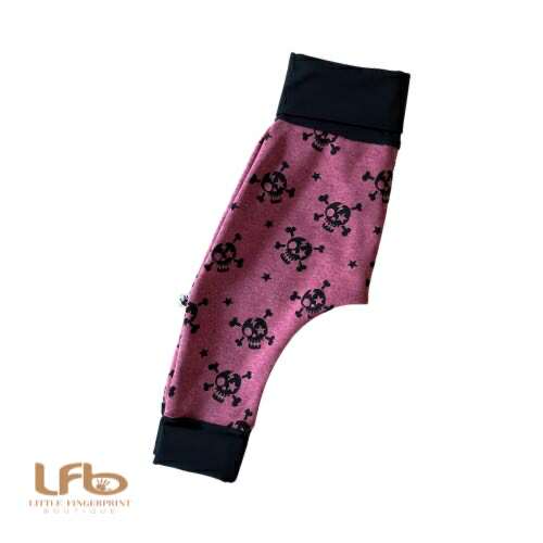 Skull Wine Red "Grow with Me" Baby Harem Pants