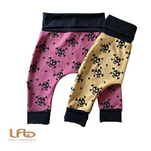 Skull Wine Red "Grow with Me" Baby Harem Pants